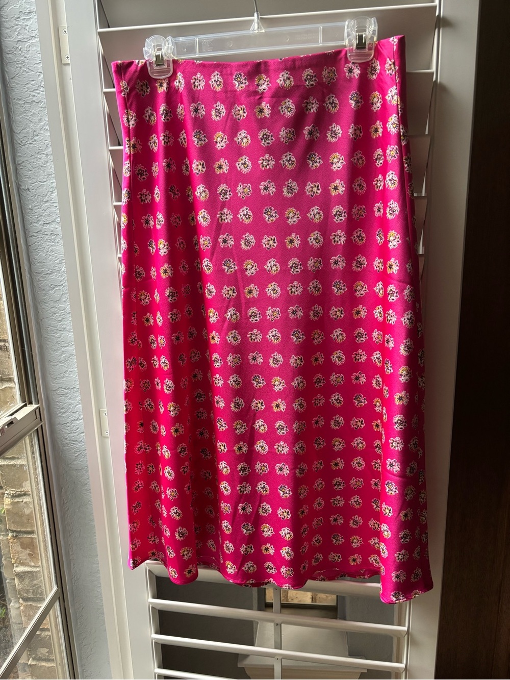 NWT LOFT Bright Pink Floral Midi Skirt